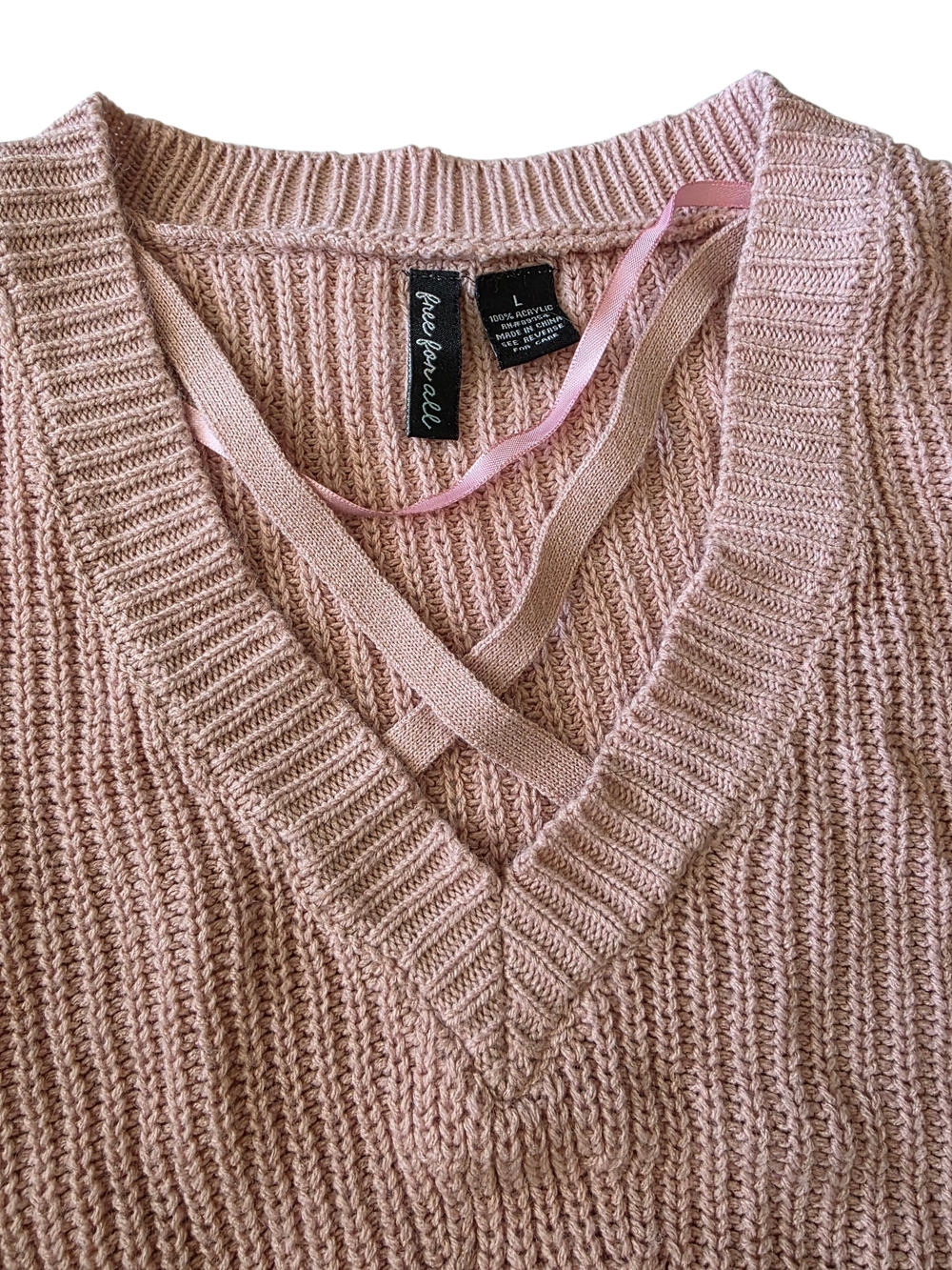 Free People Blush Pink Crisscross V-Neck Ribbed Sweater